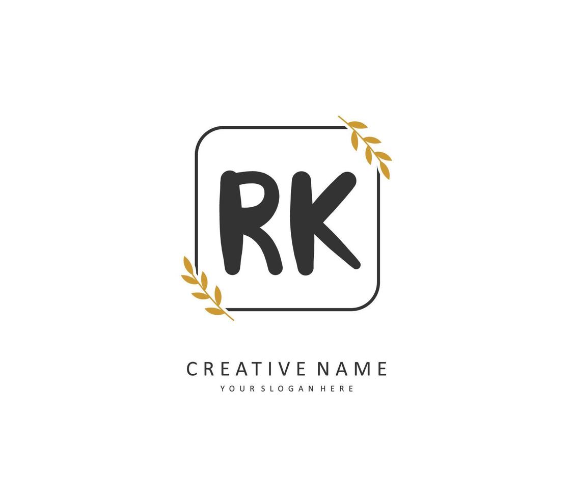 r k rk eerste brief handschrift en handtekening logo. een concept handschrift eerste logo met sjabloon element. vector