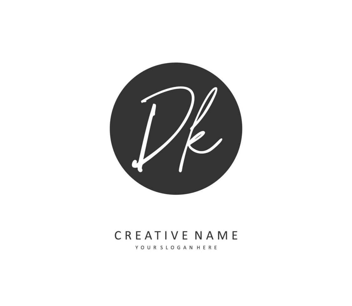 d k dk eerste brief handschrift en handtekening logo. een concept handschrift eerste logo met sjabloon element. vector