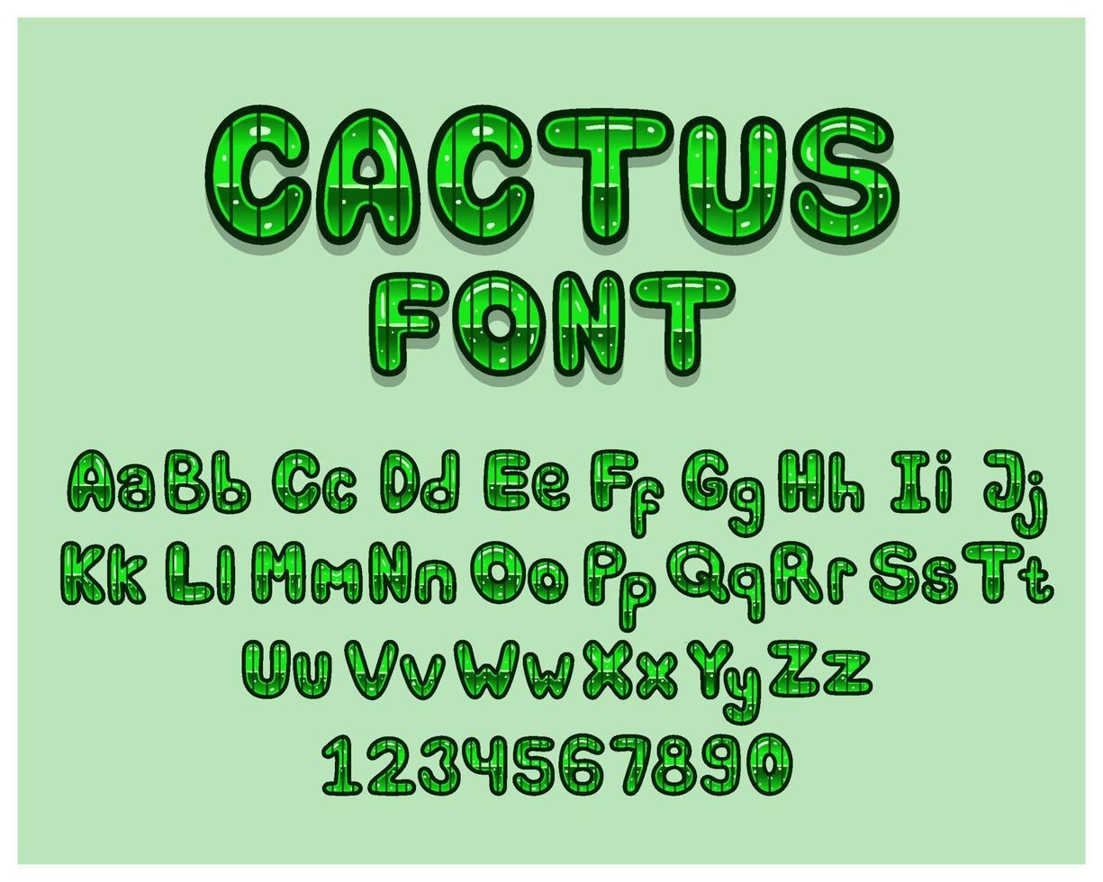 Latijns alfabet gemaakt van groen cactus tekenfilm. Engels brieven van een naar z. vector doopvont voor label, groet kaart, belettering en logo.