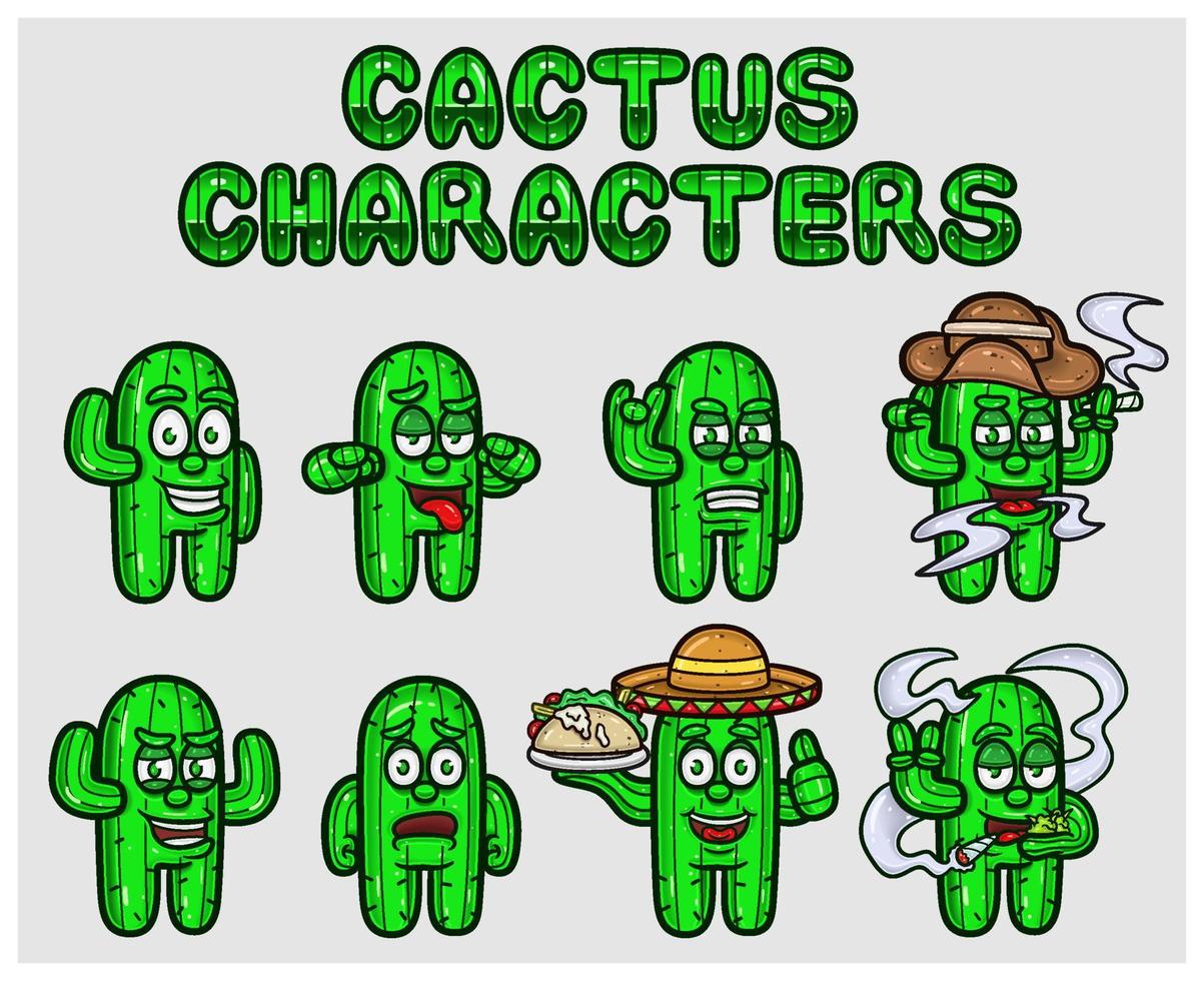 reeks van cactus tekenfilm mascotte karakters. met gemakkelijk hellingen. vector