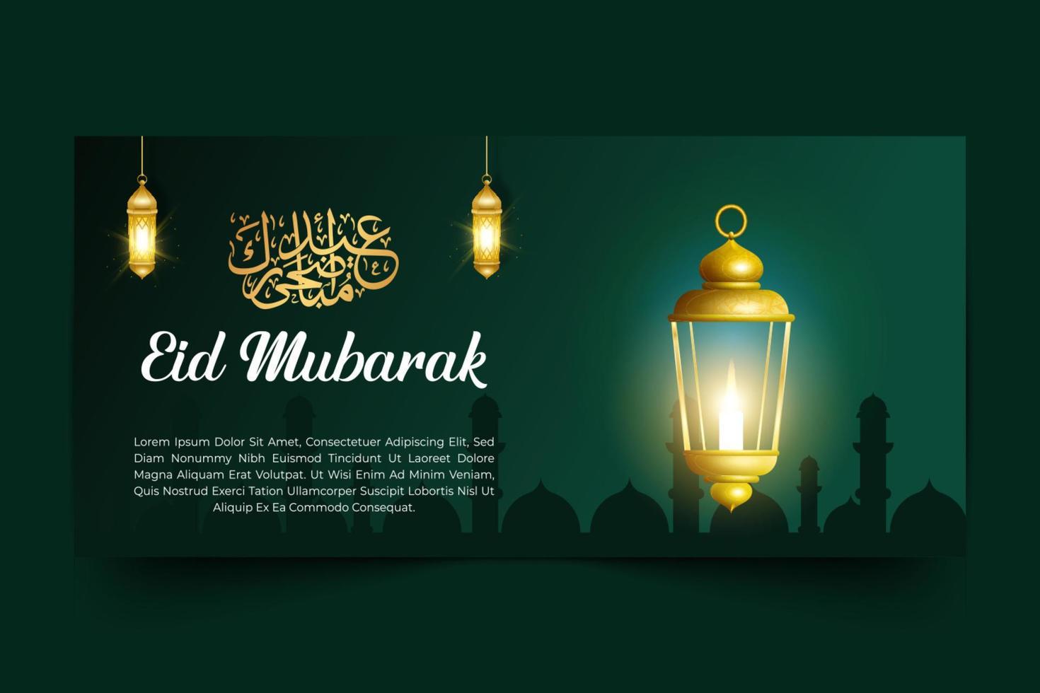 eid mubarak groet banier eid mubarak achtergrond met kroonluchter concept, Islamitisch schoonschrift vector