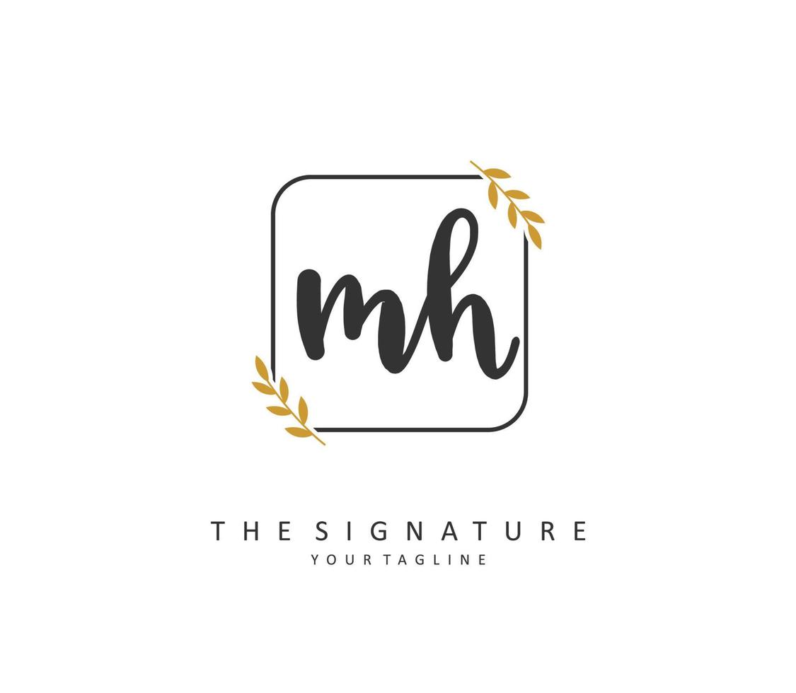 m h mh eerste brief handschrift en handtekening logo. een concept handschrift eerste logo met sjabloon element. vector