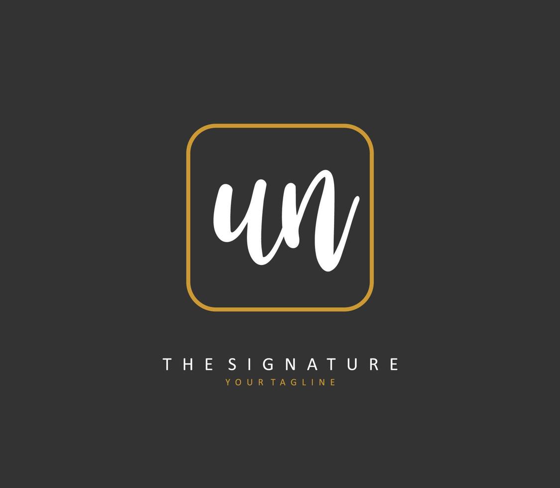 u n un eerste brief handschrift en handtekening logo. een concept handschrift eerste logo met sjabloon element. vector