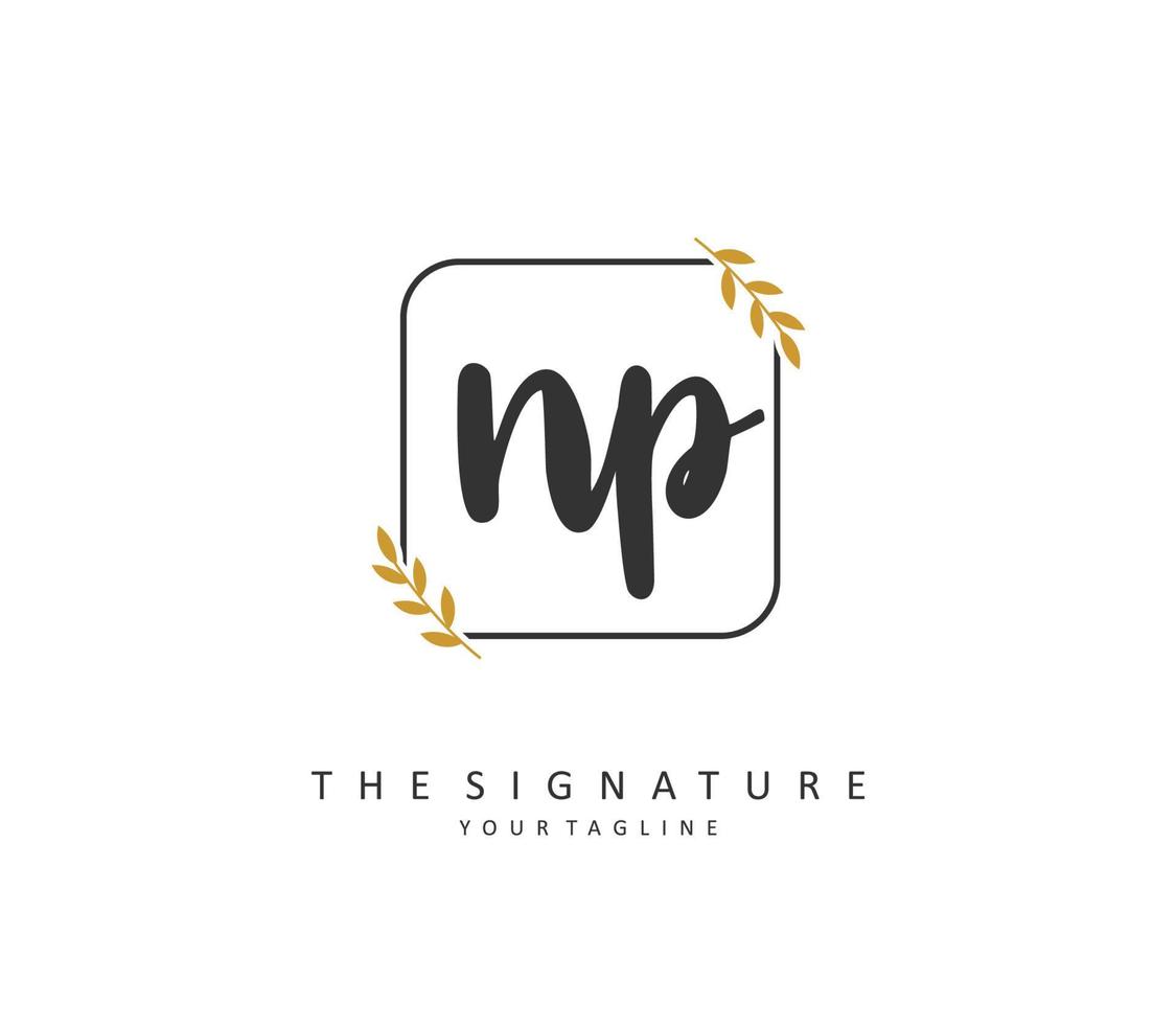 np eerste brief handschrift en handtekening logo. een concept handschrift eerste logo met sjabloon element. vector