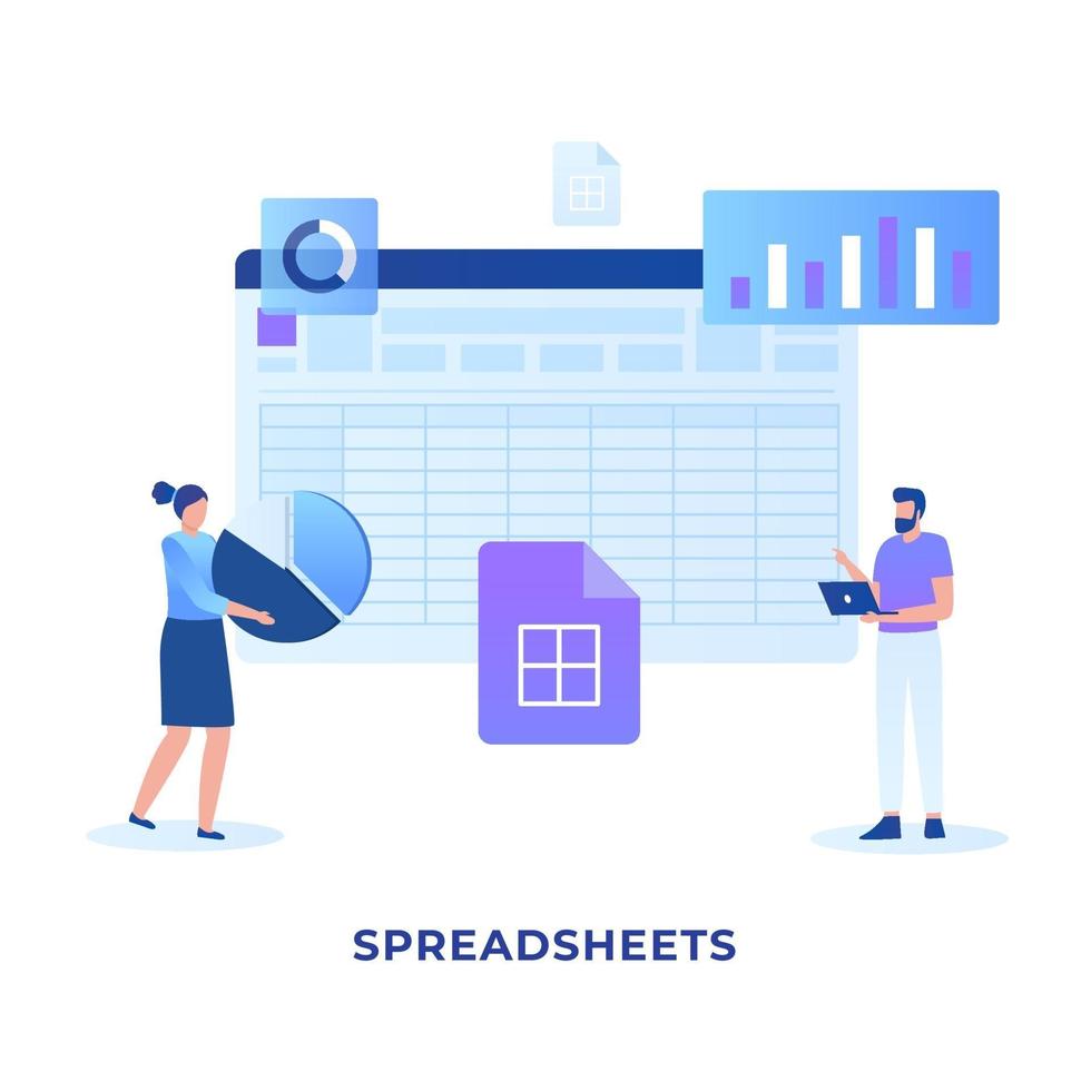 vlakke afbeelding spreadsheets concept vector