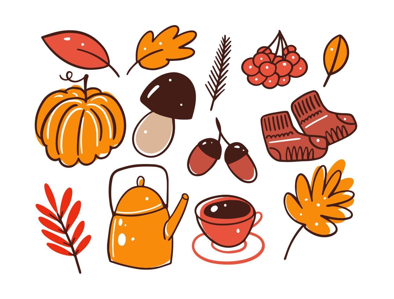 hand- getrokken herfst vallen en dankzegging seizoen tekening elementen set. vector