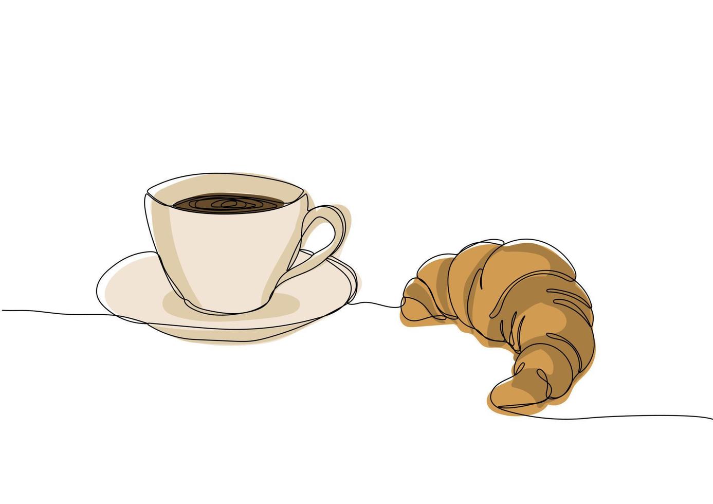 Frans ontbijt van koffie en croissantjes. vector