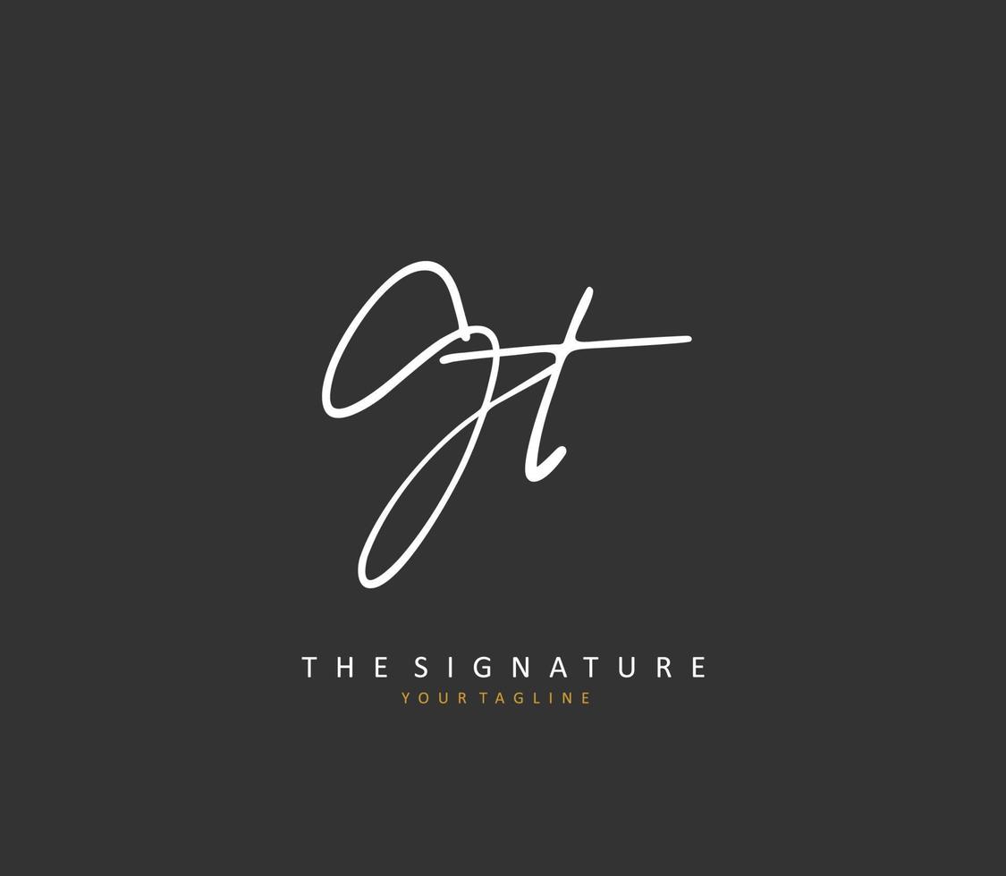 g t gt eerste brief handschrift en handtekening logo. een concept handschrift eerste logo met sjabloon element. vector