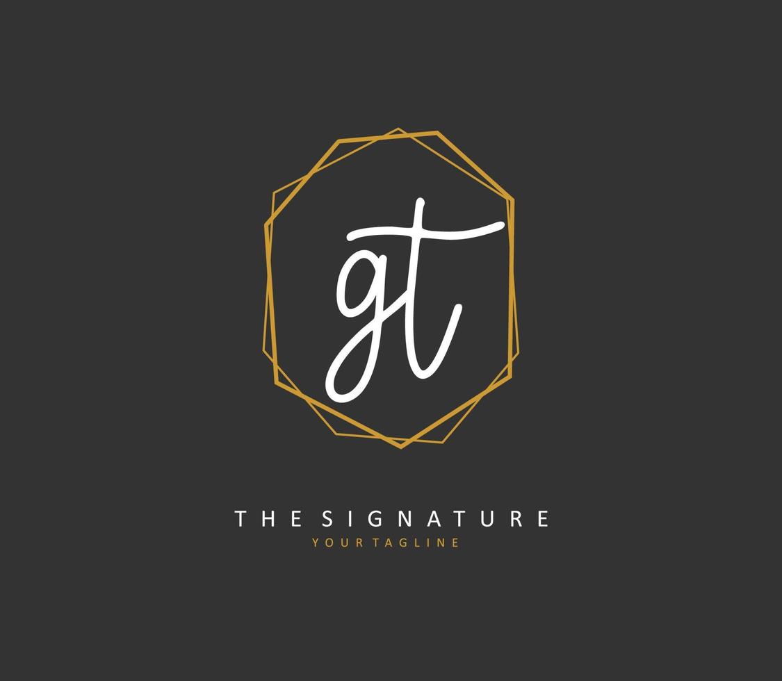 g t gt eerste brief handschrift en handtekening logo. een concept handschrift eerste logo met sjabloon element. vector