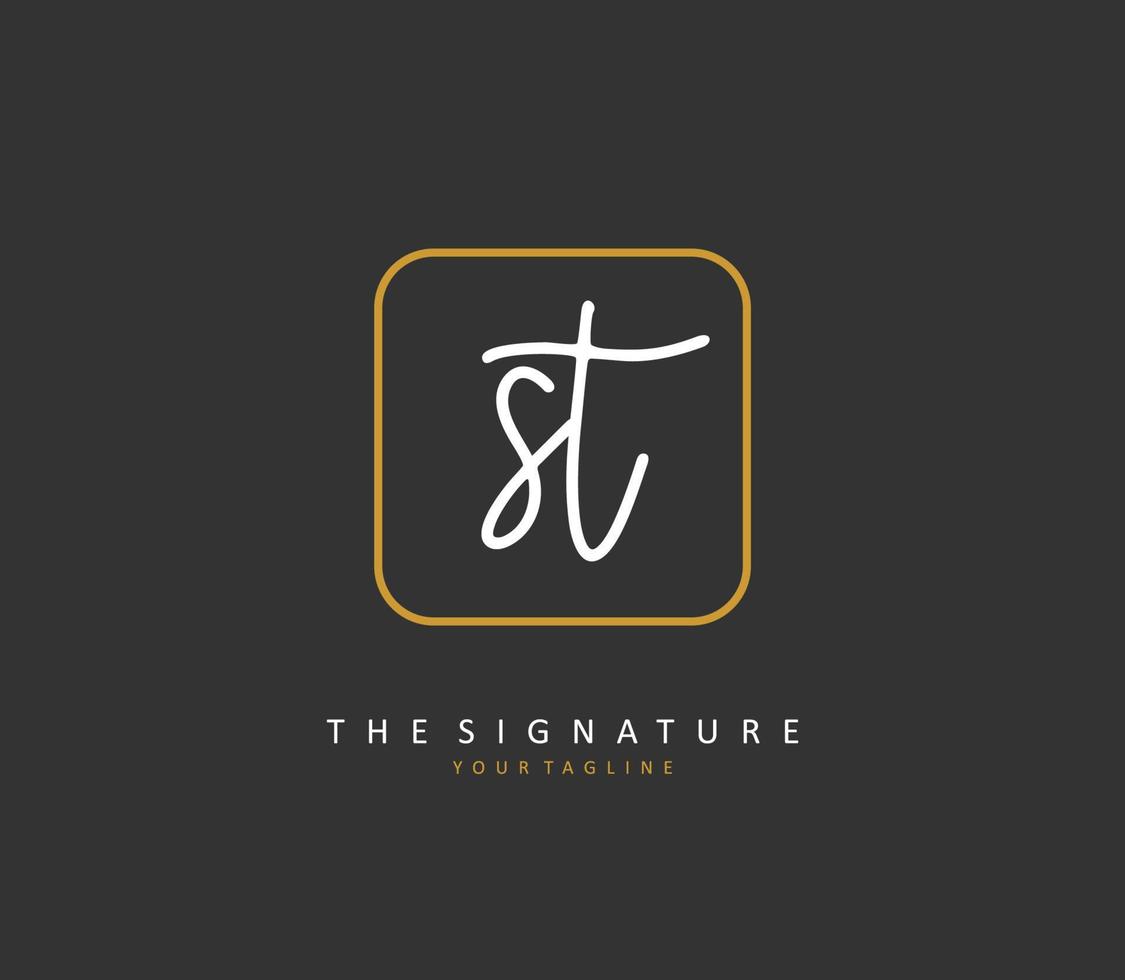 s t st eerste brief handschrift en handtekening logo. een concept handschrift eerste logo met sjabloon element. vector