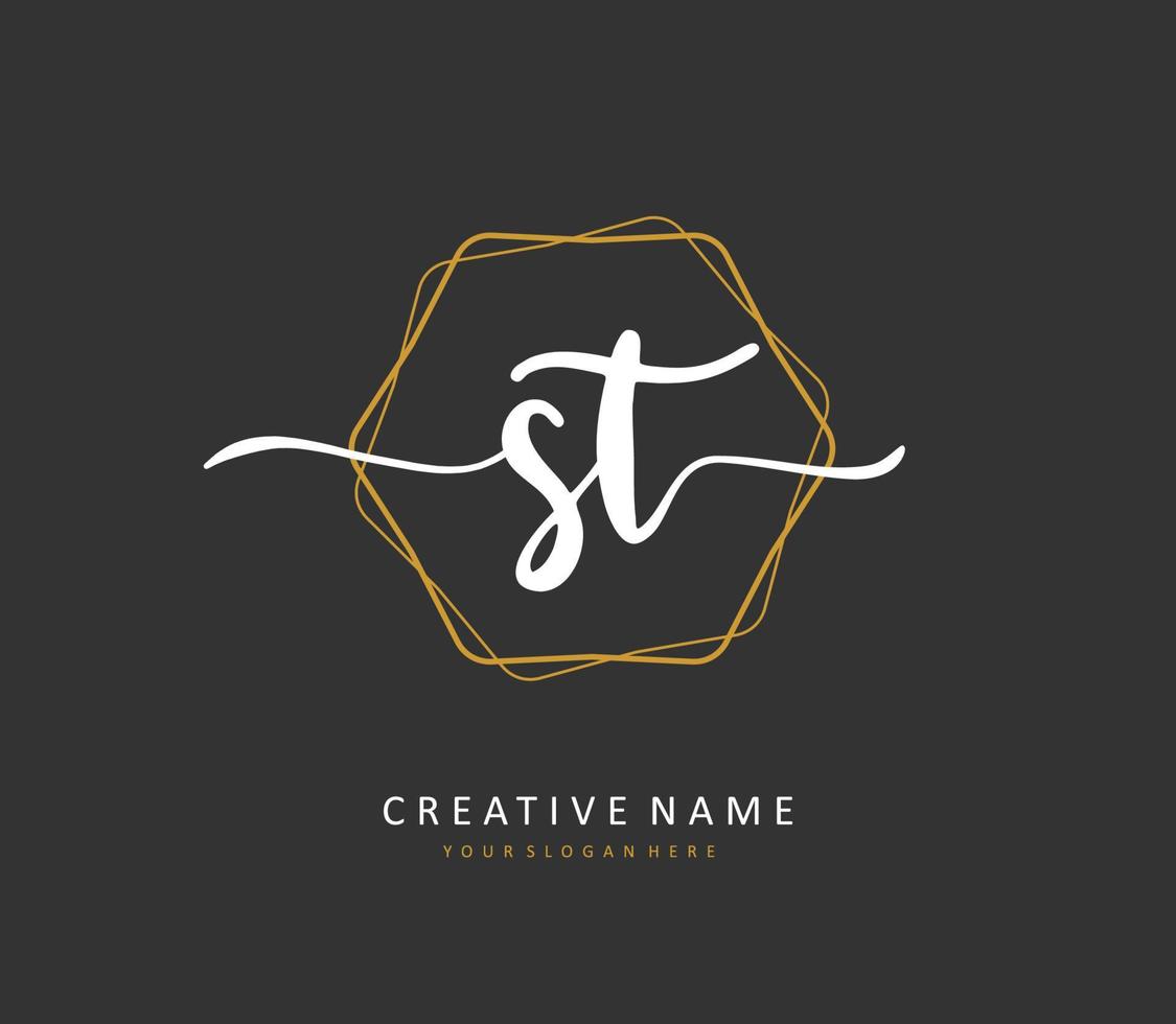 s t st eerste brief handschrift en handtekening logo. een concept handschrift eerste logo met sjabloon element. vector