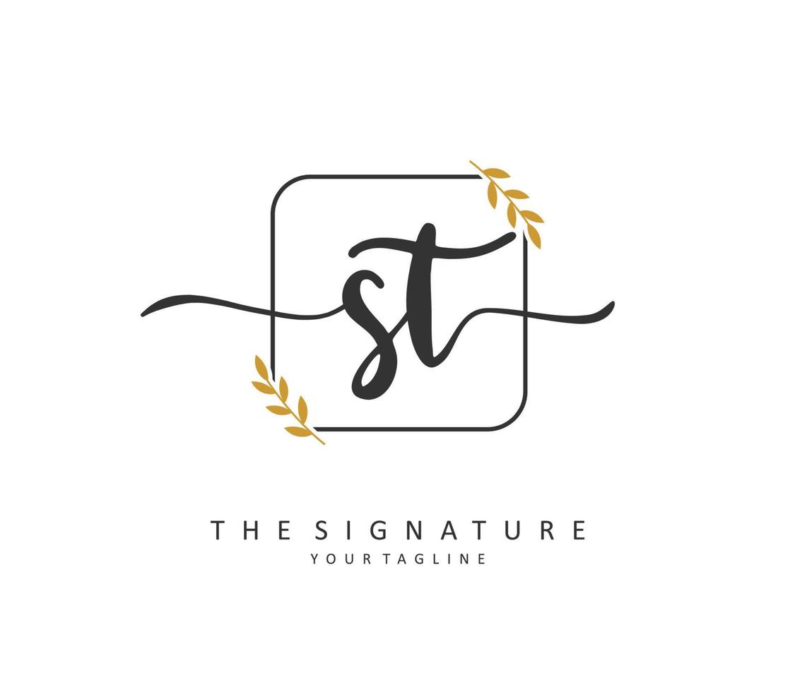 s t st eerste brief handschrift en handtekening logo. een concept handschrift eerste logo met sjabloon element. vector