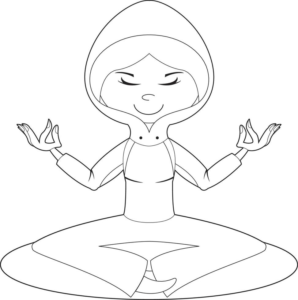 schattig tekenfilm mediteren yoga meisje in capuchon illustratie vector