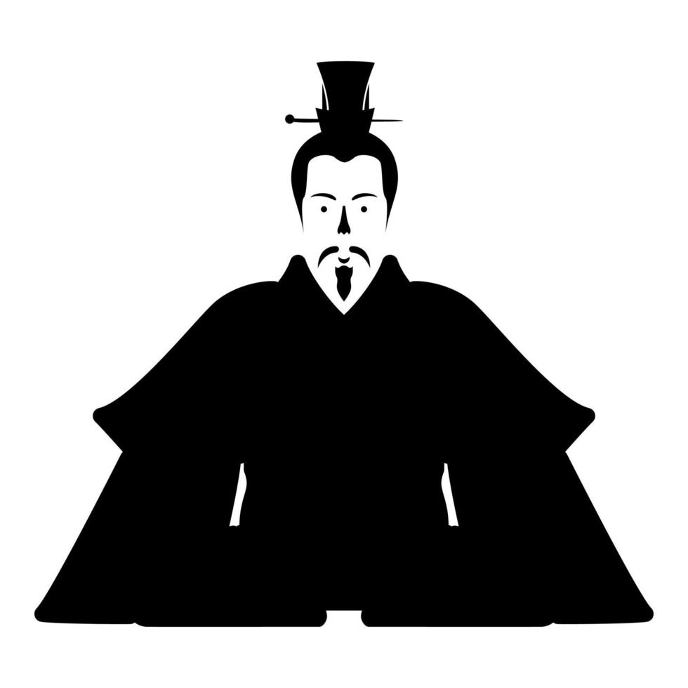 keizer Japan China silhouet Chinese adel Japans oude karakter avatar keizerlijk heerser icoon zwart kleur vector illustratie beeld vlak stijl