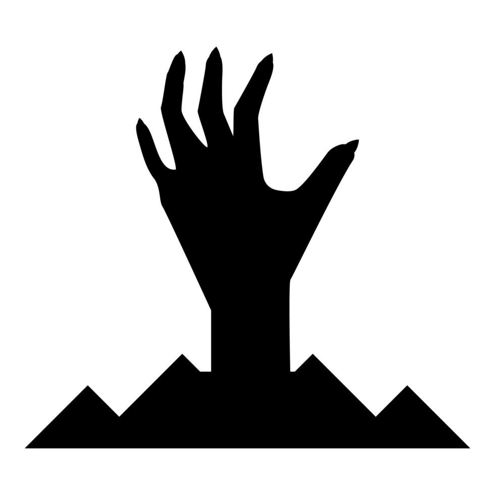 eng menselijk hand- van grond silhouet dood man's halloween decoratief element zombie concept spookachtig klauwde poot scherp nagels benig arm vingers Mens ondood icoon zwart kleur vector illustratie beeld