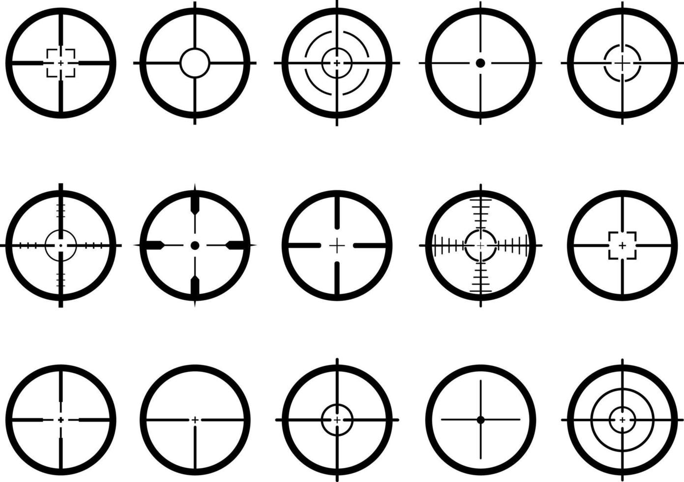 reeks van doelwit lijn pictogrammen, scherpschutter symbool. gericht op en richten. leger doelwit jachtgeweer illustratie vector