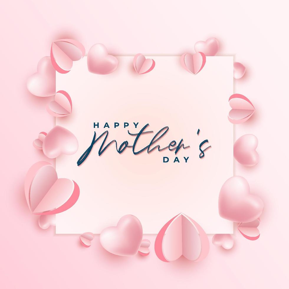 gelukkig moeders dag ansichtkaart achtergrond ontwerp met roze papier hart vorm vector