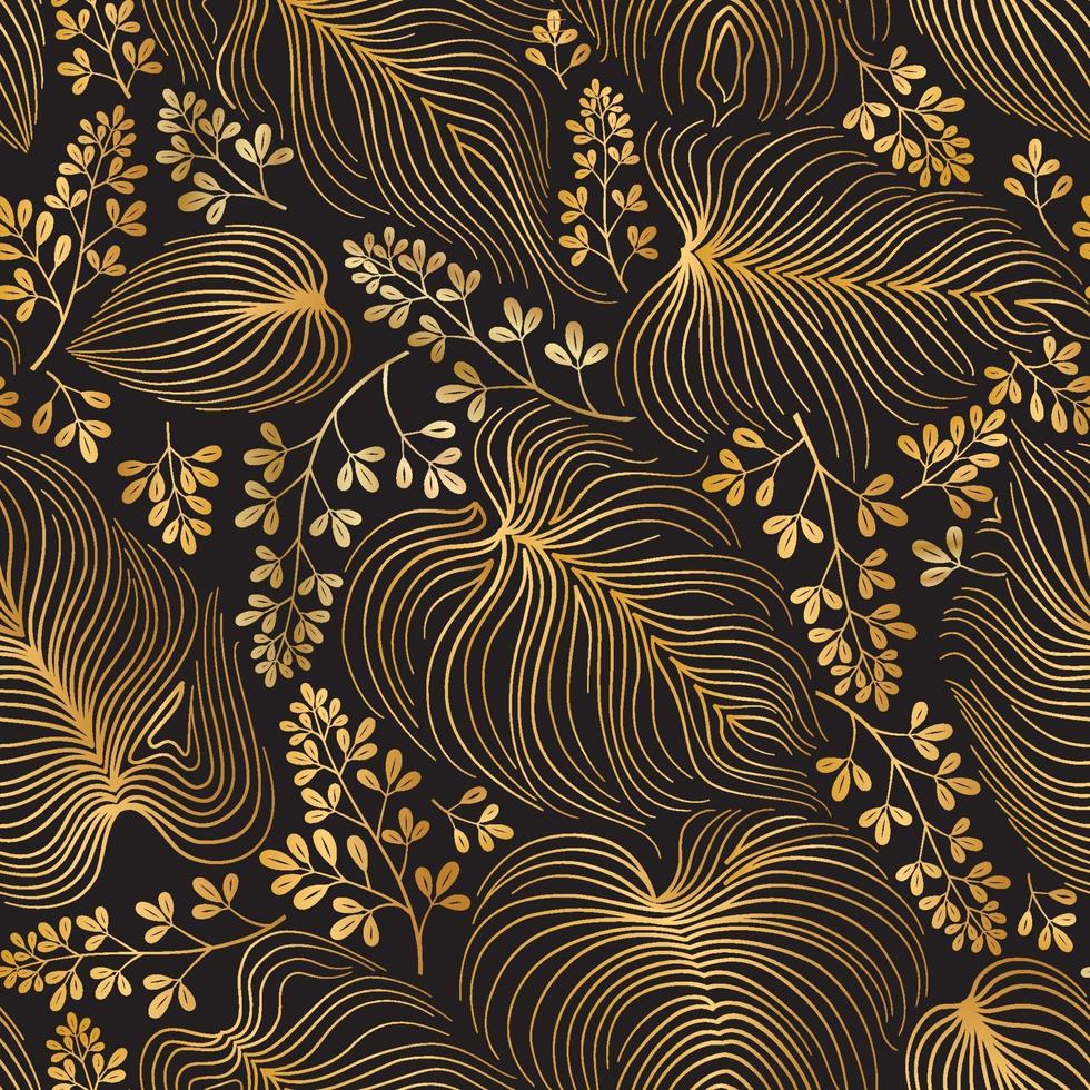 bloemmotief met bladeren en bloemen in elegante retro chinese stijl. abstracte naadloze feestelijke floral lijn achtergrond. floreren sier gouden tuin met floreren natuur oosters motief vector