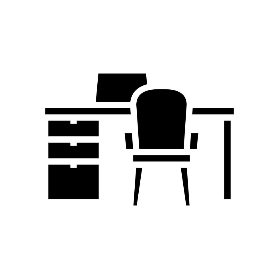 tafel laptop stoel huis kantoor glyph icoon vector illustratie