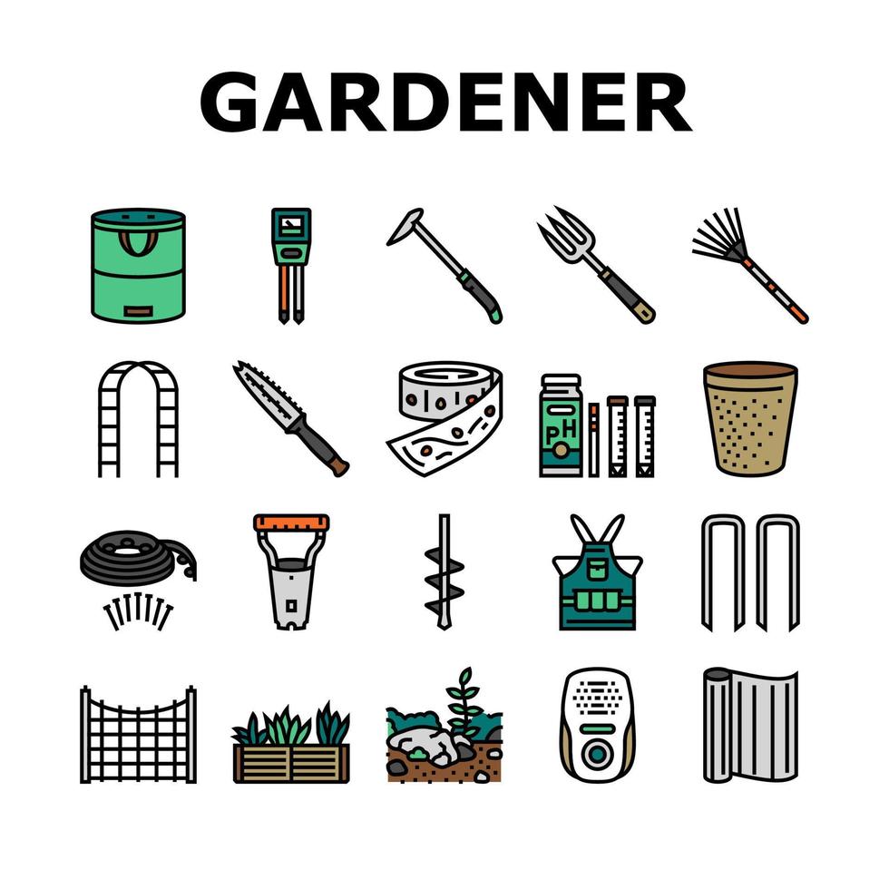 tuin gereedschap Schep hark pictogrammen reeks vector