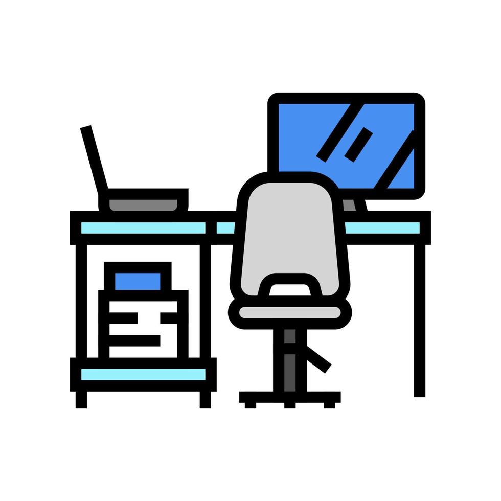 tafel laptop computer stoel huis kantoor kleur icoon vector illustratie