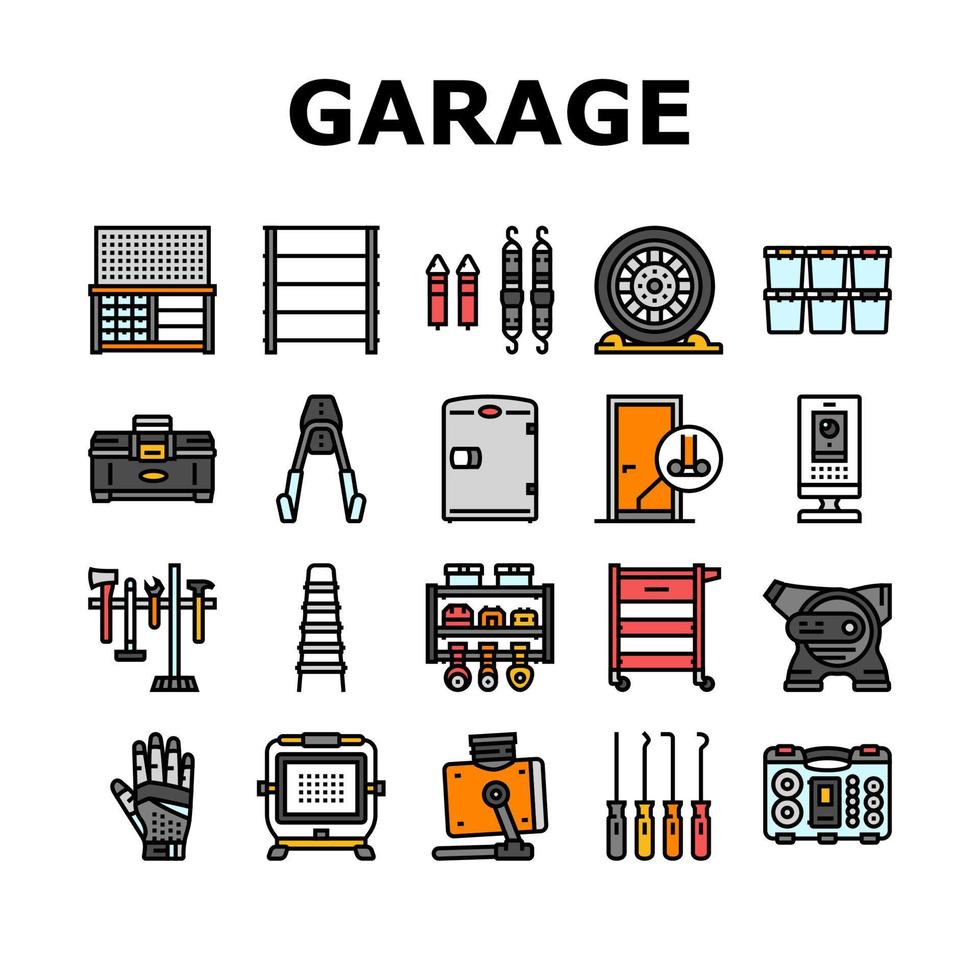 garage gereedschap onderhoud auto reparatie pictogrammen reeks vector