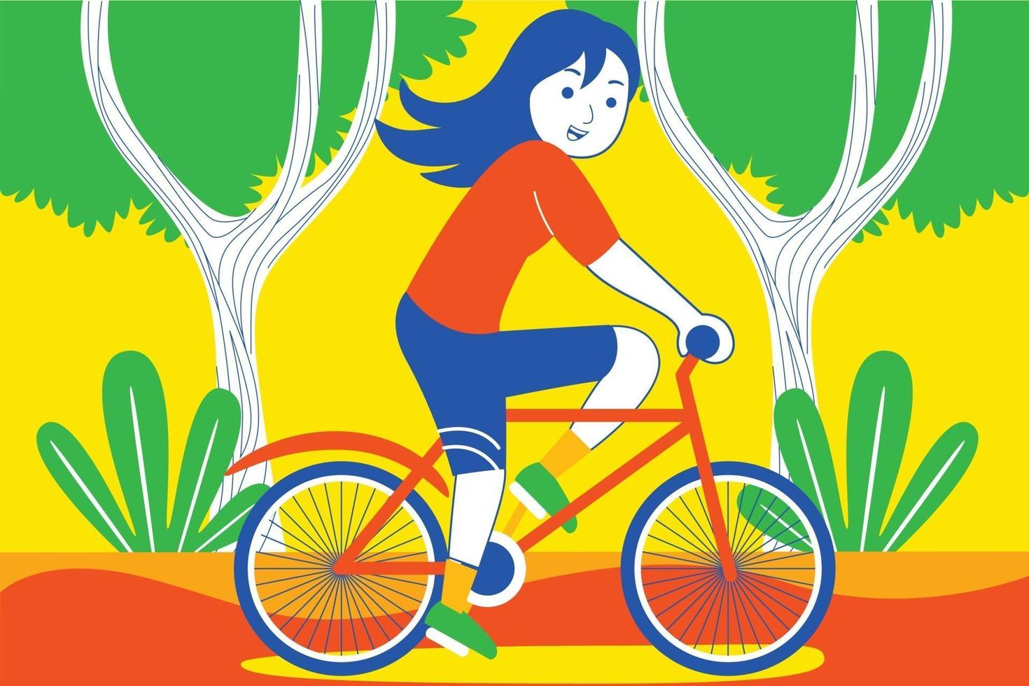 gelukkige jonge vrouw fietsen in de tuin. vector