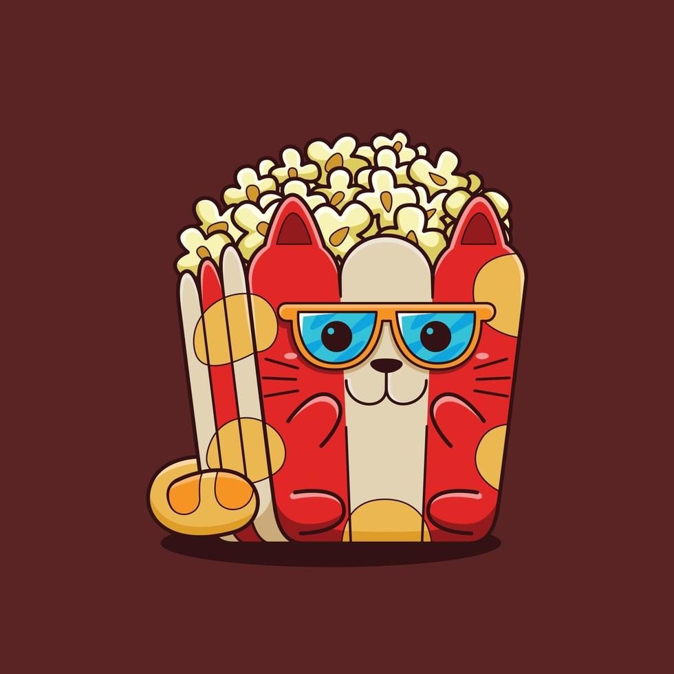 schattige popcorn kat illustratie met platte cartoon stijl. vector