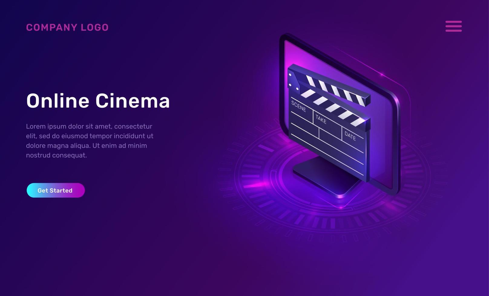 online bioscoop of film, isometrische concept vector