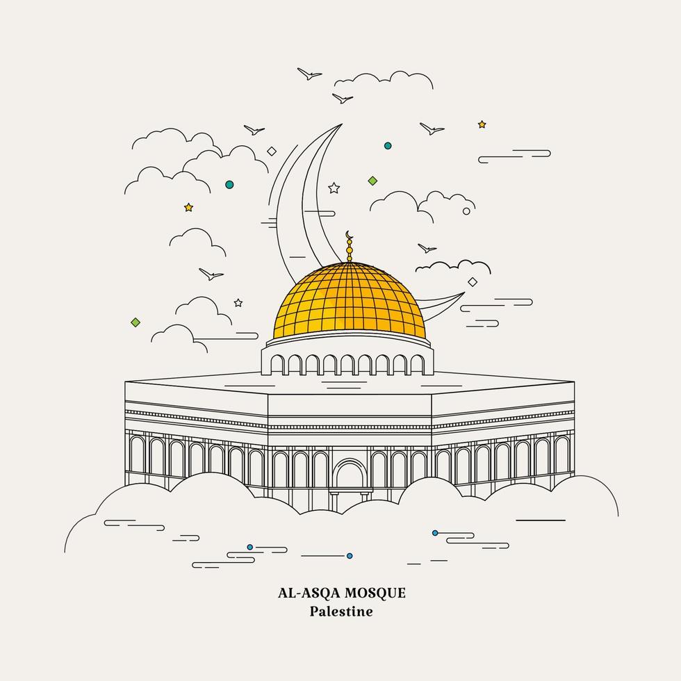 al aqsa moskee in lijn kunst. Palestina mijlpaal. vector