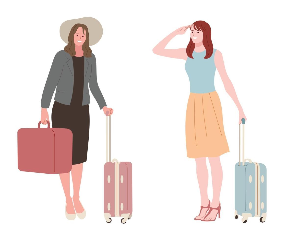 vrouwen met koffers. vector