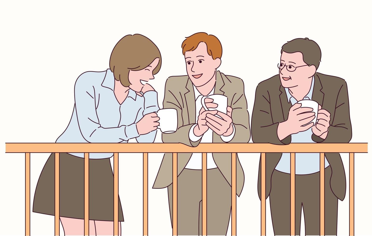 kantoormensen hebben een pauze terwijl ze koffie drinken. vector