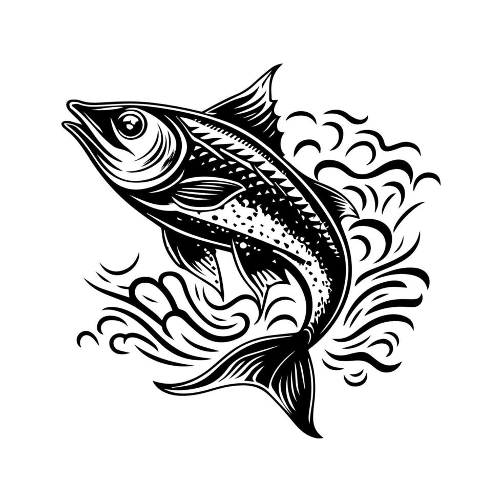 mooi en elegant hand- getrokken lijn kunst illustratie van een vis in zwart en wit, presentatie van de eenvoud en genade van aquatisch leven vector