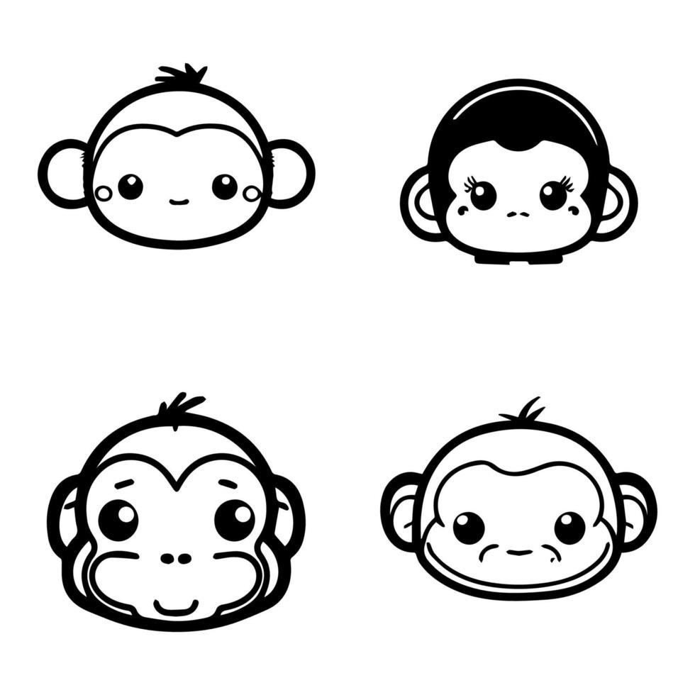 speels en vertederend hand- getrokken verzameling reeks van schattig kawaii apen, presentatie van de aanbiddelijk kant van deze geliefde dieren vector