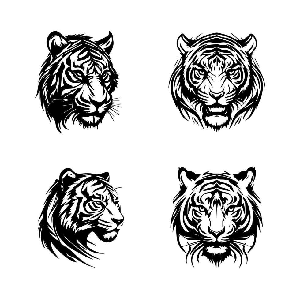 tijger logo silhouet verzameling reeks hand- getrokken illustratie vector