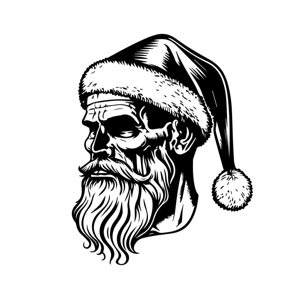 glimlach schedel vervelend de kerstman claus hoed hand- getrokken illustratie vector