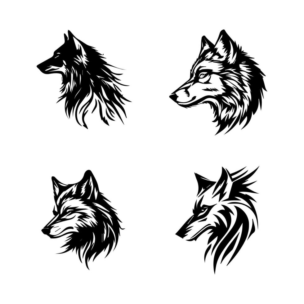 gehuil Bij de maan met onze boos wolf logo silhouet verzameling. hand- getrokken met liefde, deze illustraties zijn zeker naar toevoegen een tintje van wildheid en sterkte naar uw project vector