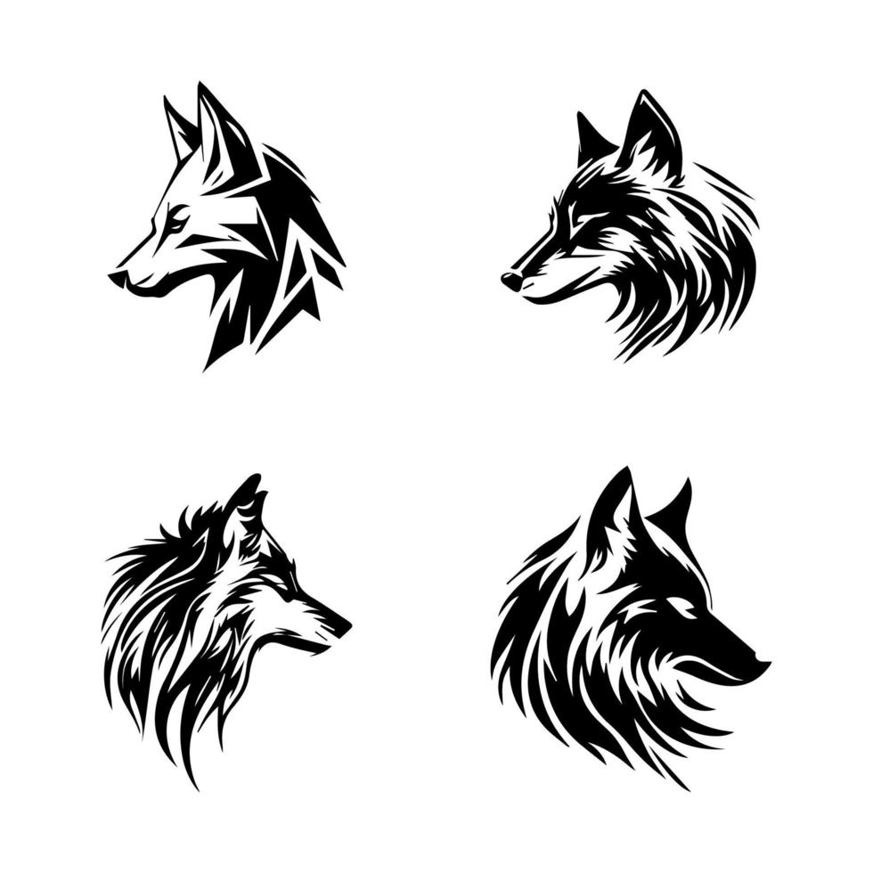 boos wolf logo silhouet verzameling reeks hand- getrokken illustratie vector