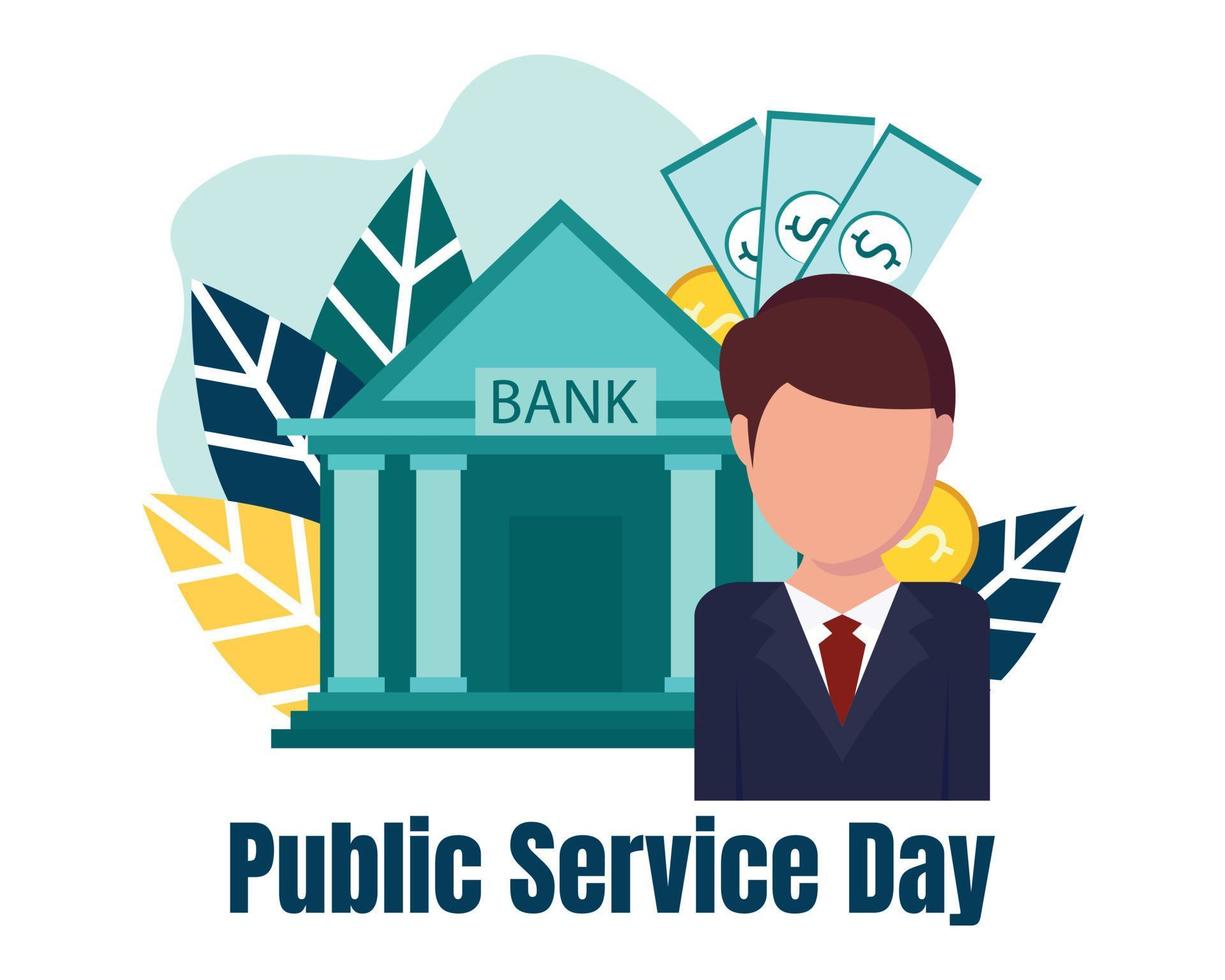 illustratie vector grafisch van bank gebouw en bank personeel, weergeven munten en notities, perfect voor Internationale dag, openbaar onderhoud dag, vieren, groet kaart, enz.