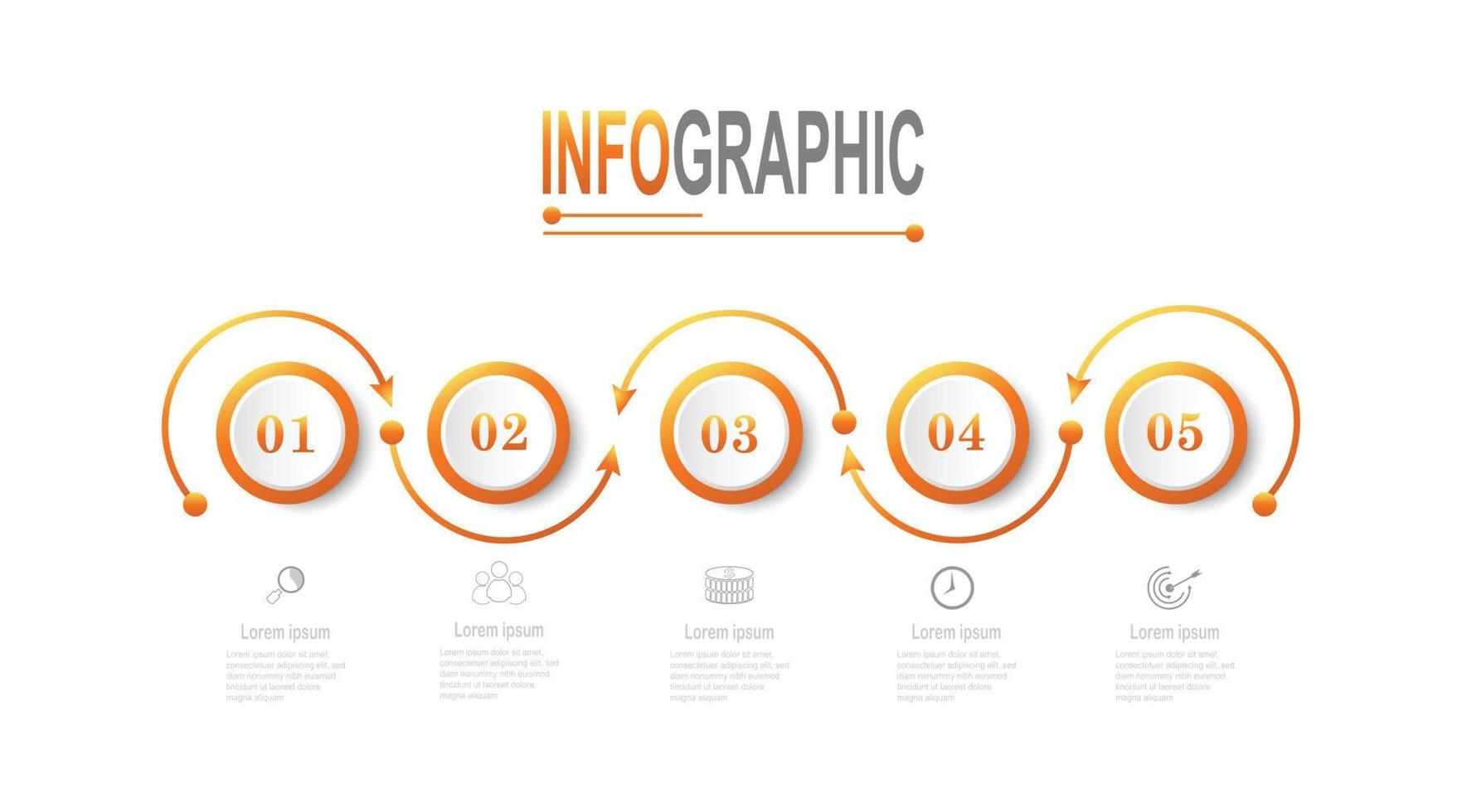 infographic cirkel sjabloon 5 stappen bedrijf gegevens illustratie. presentatie tijdlijn infographic sjabloon. vector