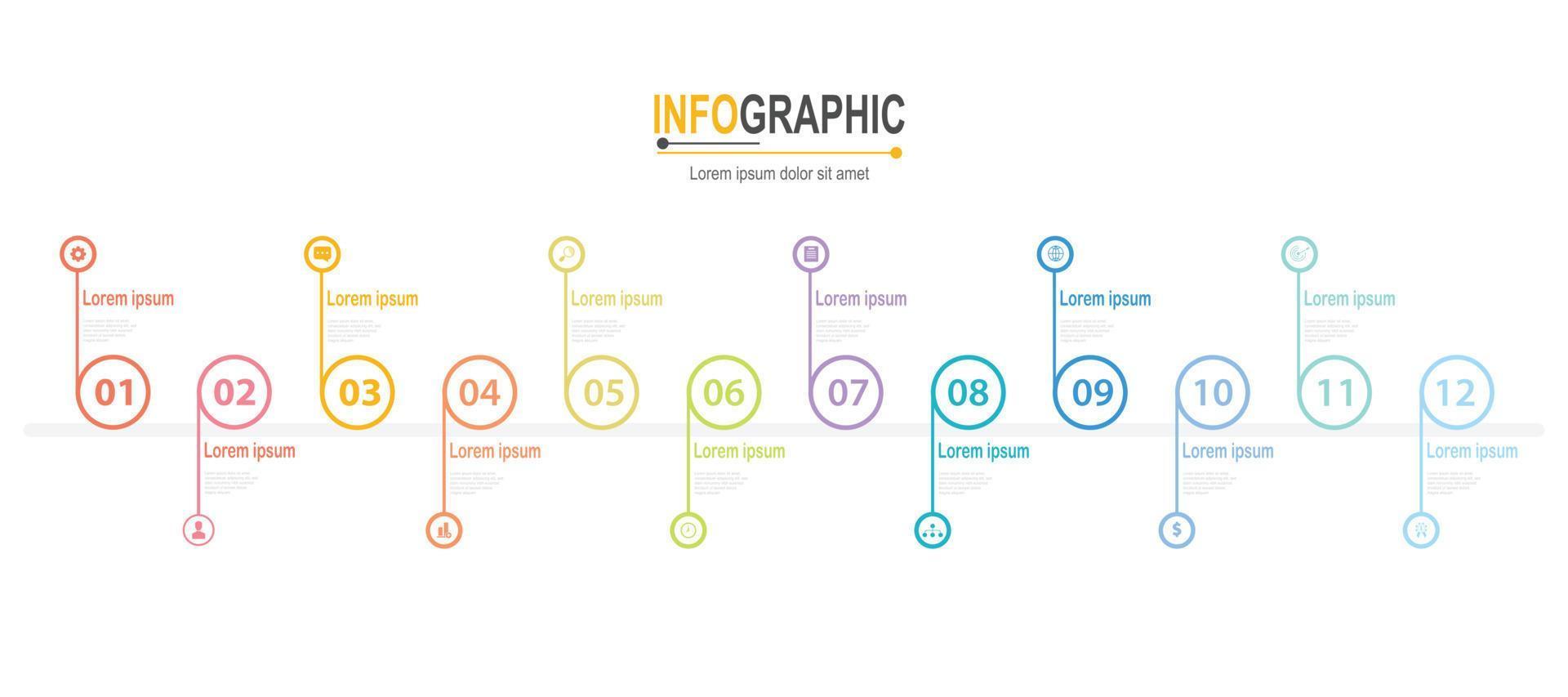 infographic 12 stappen tijdlijn in 1 jaar sjabloon bedrijf gegevens illustratie vector