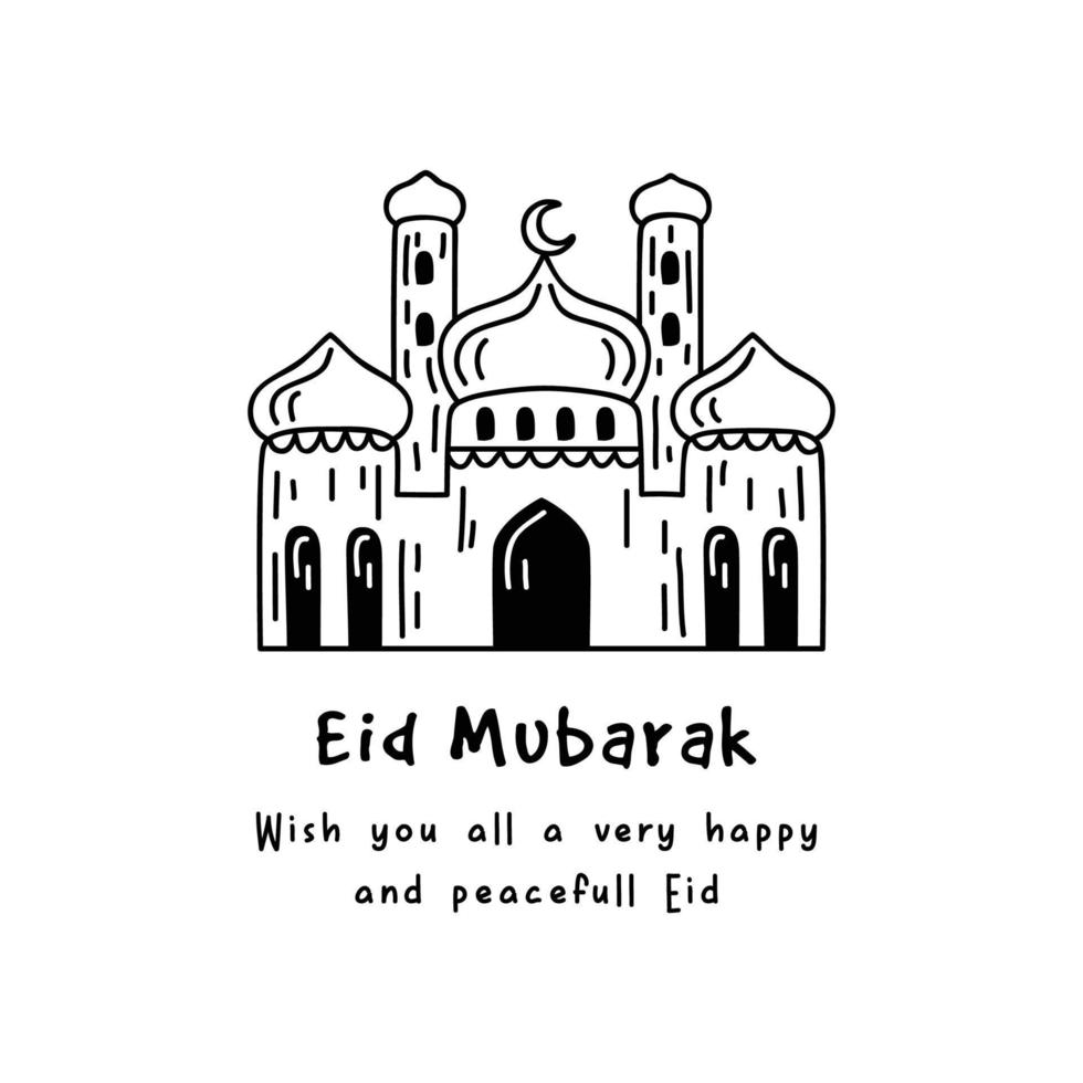 vector illustratie van een moskee en woorden 'eid moebarak' dat middelen gezegend feest. geschikt voor poster, banier, uitnodiging kaart, boek omslag, presentatie, geschenk ontwerp, enz