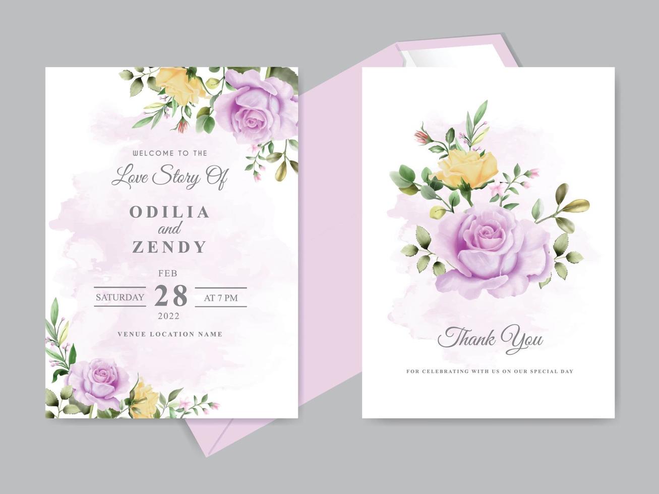 bruiloft kaart uitnodiging met prachtige bloemen hand getrokken vector