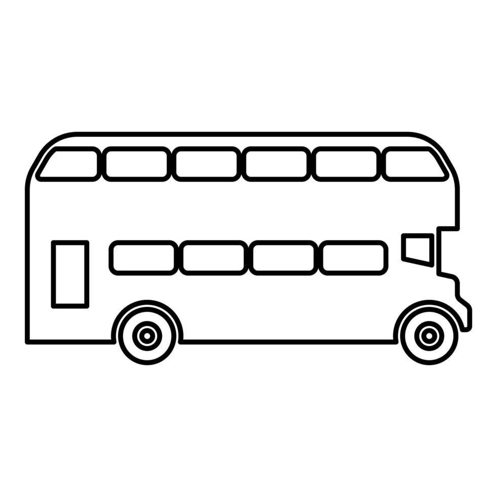 dubbeldekker Londen bus stad vervoer dubbele decker bezienswaardigheden bekijken contour schets lijn icoon zwart kleur vector illustratie beeld dun vlak stijl