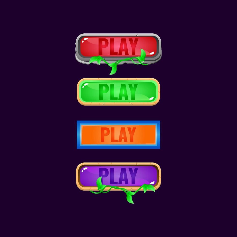 set van game ui kleurrijke jelly-knop met verschillende rand voor gui asset elementen vector illustratie