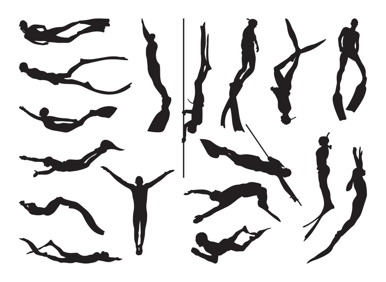 freediver silhouet vector illustratie set.