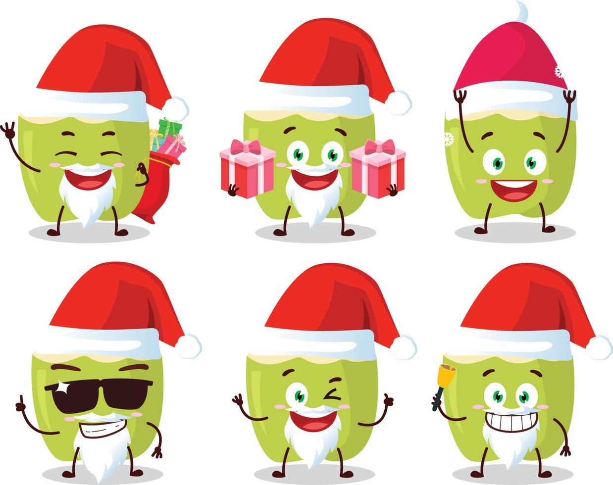 de kerstman claus emoticons met groen kokosnoot tekenfilm karakter vector