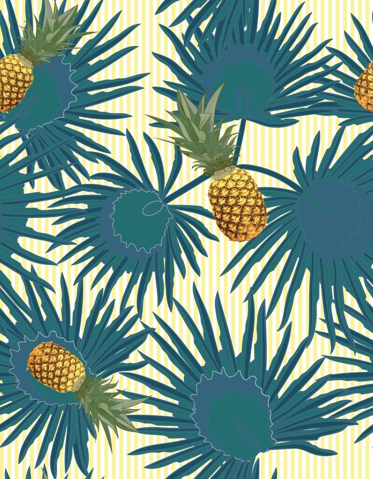 tropisch naadloos patroon met ananas, exotisch palm bladeren Aan donker achtergrond. vector