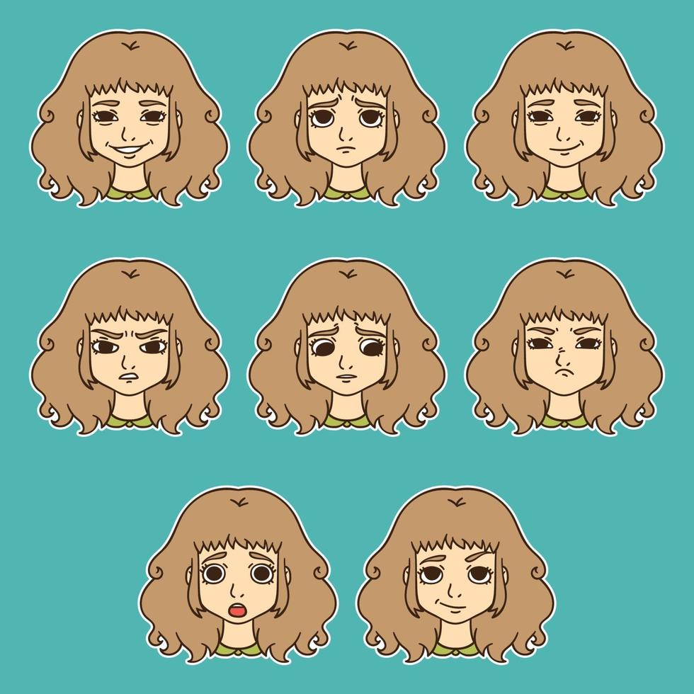 set van vrouw emoties. gezichtsuitdrukking. vector