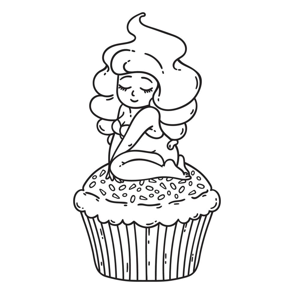 cupcake crème fee. schattig meisje op cupcake. vector